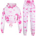 Kids Tie Dye Tracksuit Gym Cropped Hoodie Sweatpants Cord Set Girls Age 5-13