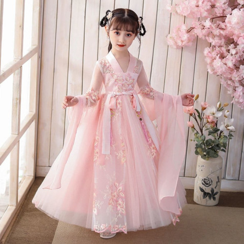 New Hanfu girls spring and autumn children's costume dress 3-12 years old Chinese style