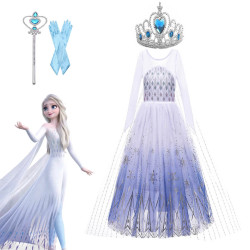 《冰雪奇緣 2》靈感雪地幼兒公主服裝拖尾艾莎洋裝女孩
