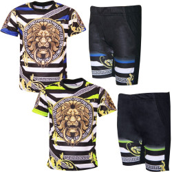 男童兒童獅子印花夏季短袖夏季 T 卹上衣和短褲套裝