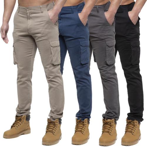 Enzo Mens Cargo Combat Trousers Chino Cotton Denim Jeans Casual Work Wear Pants