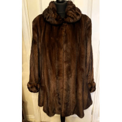 REAL MINK FUR SAGA SABLE HUE MAHOGANY BROWN PASTEL COAT SWING