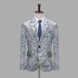 Men's Jacquard Suit Coat Jackets Singer Performance Stage Wear (Only Blazer)