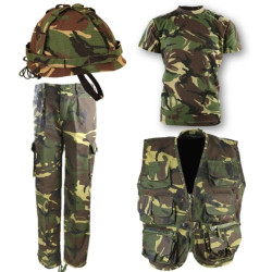 男孩陸軍士兵服裝長褲 T 卹頭盔和背心 兒童 3-13 歲 DPM 迷彩